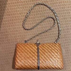 Chic Tan Woven Clutch Bag